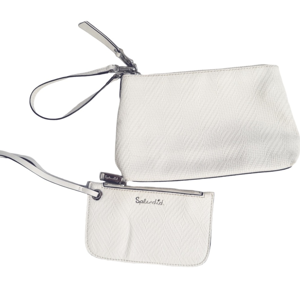 Splendid Clutch and matching zippered Coin Pouch in White Crosshatch Pleather